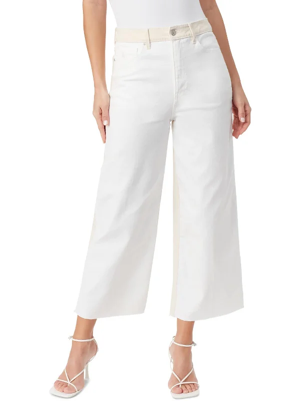 Savings Galore Womens Crop Raw Hem Wide Leg Jeans