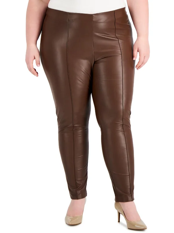 Mega Sale Plus    Womens Faux Leather Mid-Rise Skinny Pants
