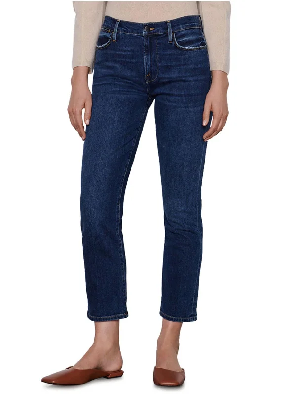 Can't Miss Womens Distressed High Rise Straight Leg Jeans