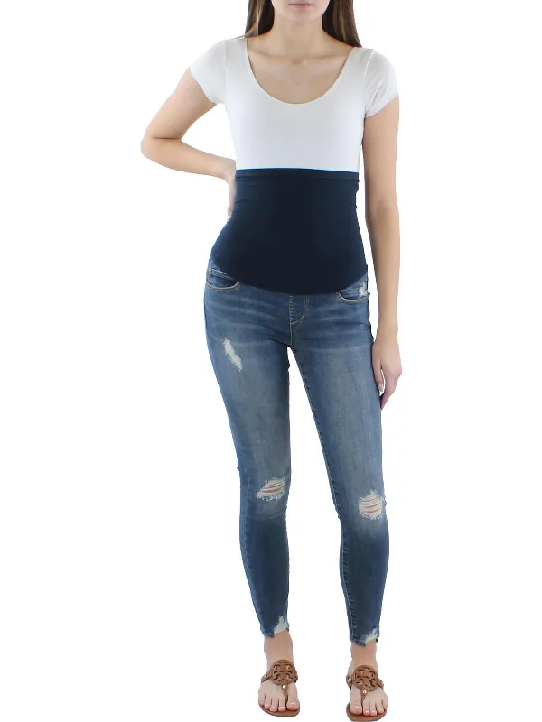 Savings Bonanza Womens Maternity Distressed Ankle Jeans