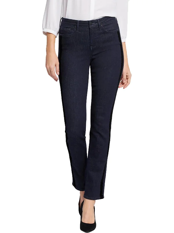 Steals and Deals Sheri Womens Dark Wash Flocked Slim Jeans