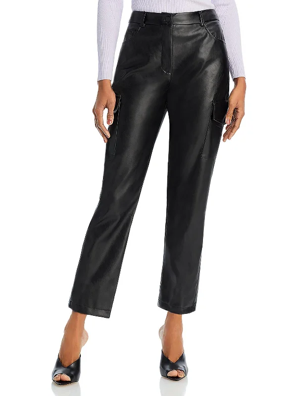 Fantastic Offers Womens Faux Leather High Rise Cargo Pants