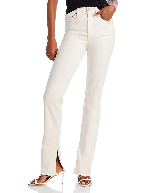 Daily Special Womens High Rise Frayed Hem Bootcut Jeans