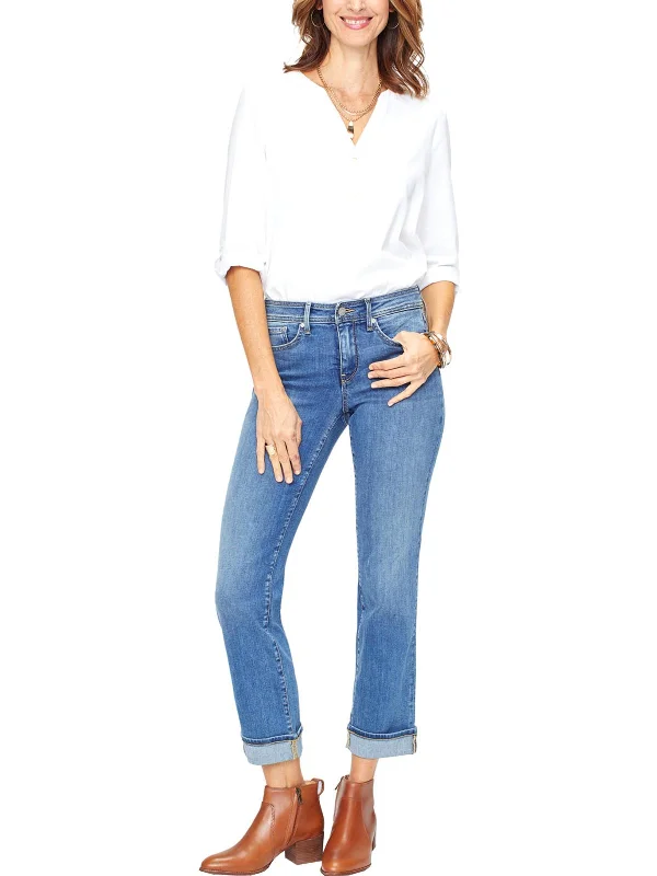 Bonus Savings Womens Denim Cuffed Hem Straight Leg Jeans