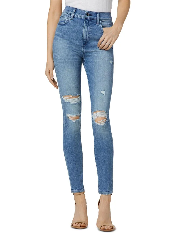 Low Price Womens Distressed High Rise Ankle Jeans