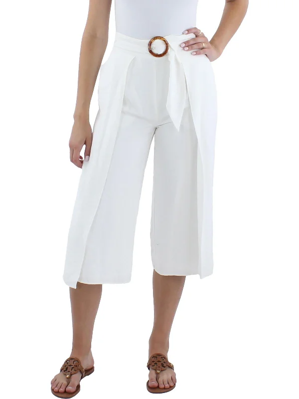 Hurry In Petites Womens High Rise Wide Leg Capri Pants