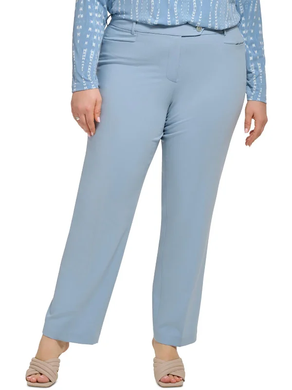 Weekend Discounts to Love Plus Womens High Rise Solid Straight Leg Pants