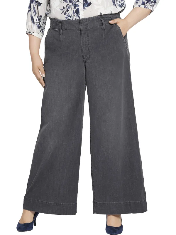 Crazy Deal Plus Womens High Rise Pleated Wide Leg Jeans