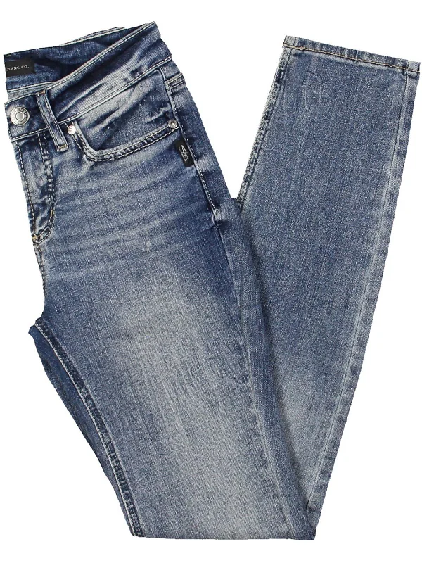 Weekend Deals to Make You Smile Womens Mid-Rise Faded Straight Leg Jeans