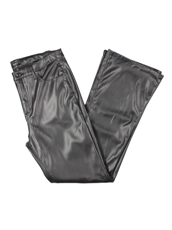 Act Now Womens Faux Leather Mid Rise Flared Pants