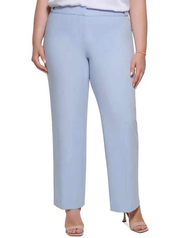 Price Drop Plus Womens High Rise Solid Straight Leg Pants