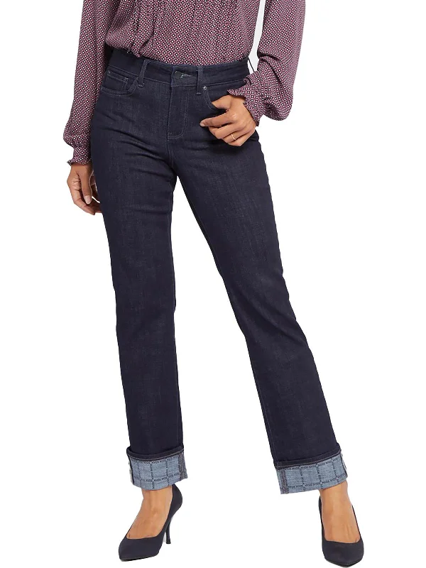 Weekend Specials to Indulge In Marilyn Womens Dark Wash Printed Cuff Straight Leg Jeans