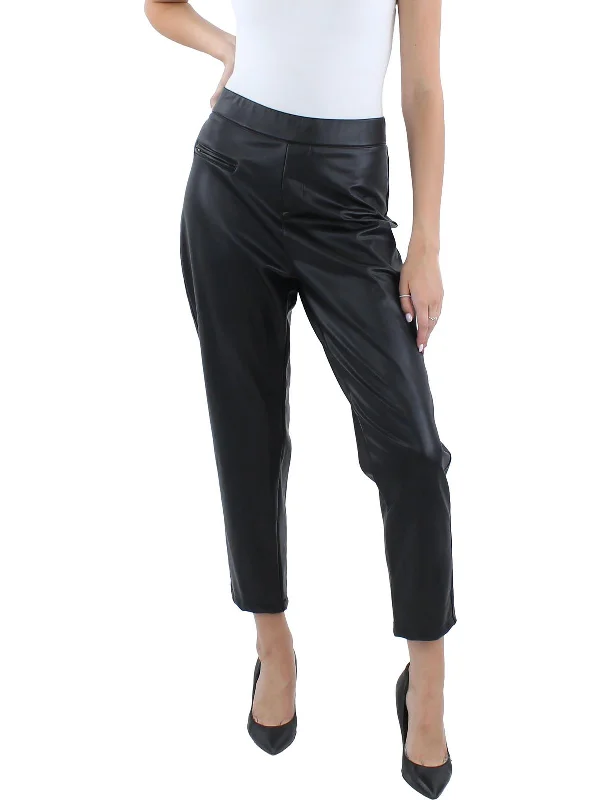 Savings Galore Plus Womens High Rise Faux Leather Ankle Pants
