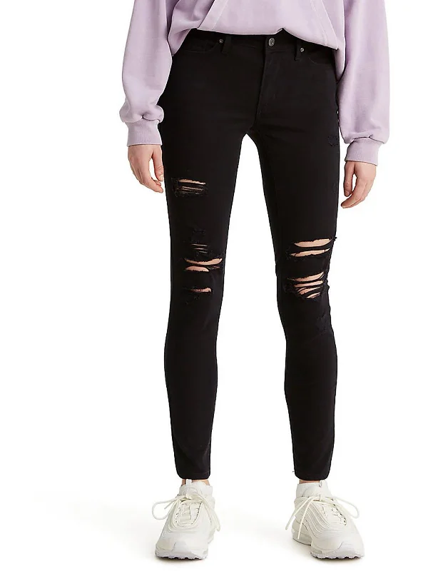 Closeout Deal 711 Womens Mid-Rise Distressed Skinny Jeans