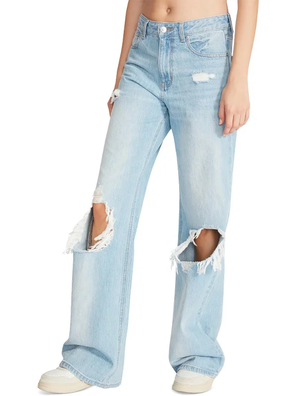 Special Discount Womens High Rise Distressed Straight Leg Jeans
