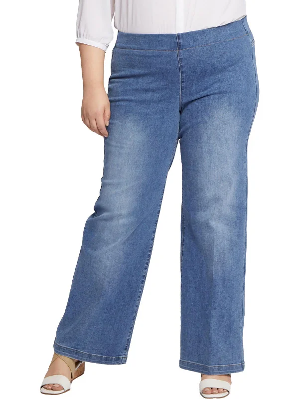Extra Savings Plus Womens Knit Denim Wide Leg Jeans