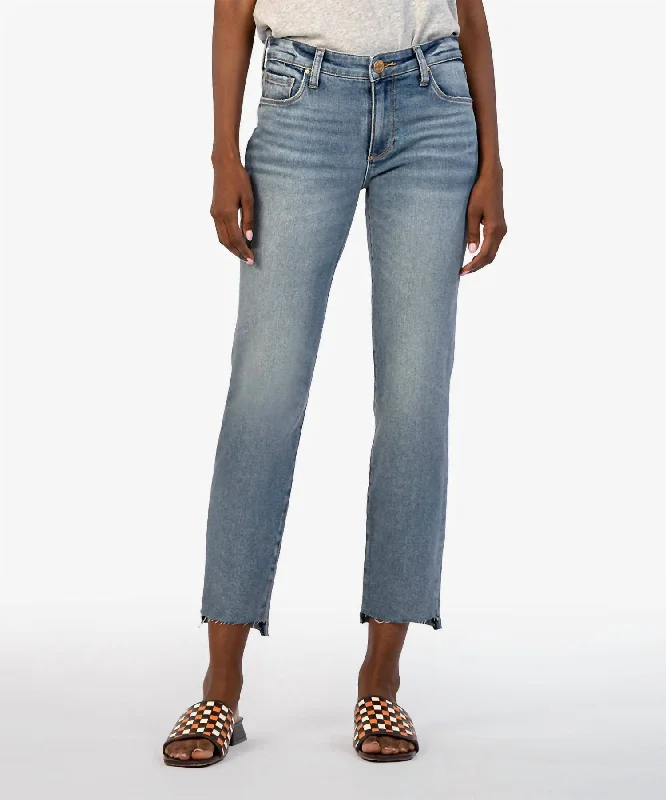 Now or Never Reese Mid Rise Ankle Straight Leg Jean In Operated