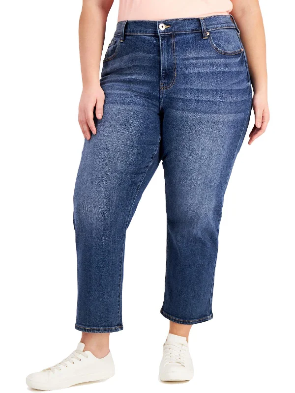 Can't Beat Plus The Retro Womens High Rise Straight Fit Relaxed Jeans