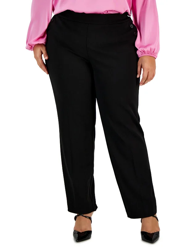 Super Bargain Plus Womens High Rise Solid Straight Leg Pants