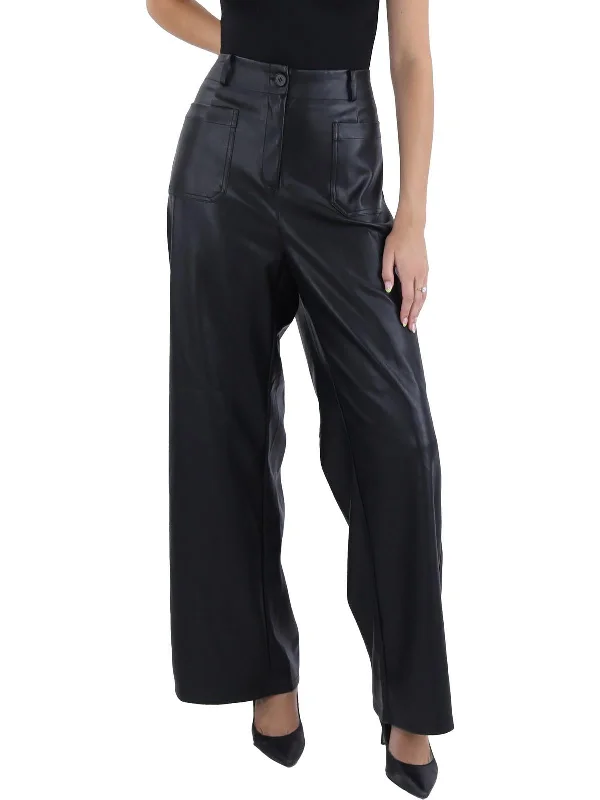 Deep Discounts Reeve Womens Faux Leather High Rise Wide Leg Pants