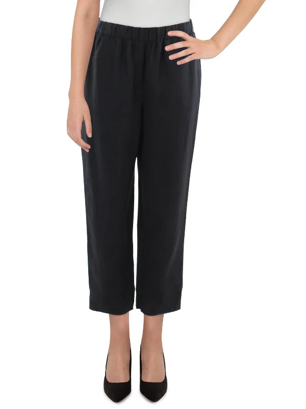 Hurry In Womens Linen Pull On Straight Leg Pants