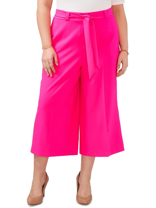 Daily Deals Plus Womens Belted Polyester Wide Leg Pants