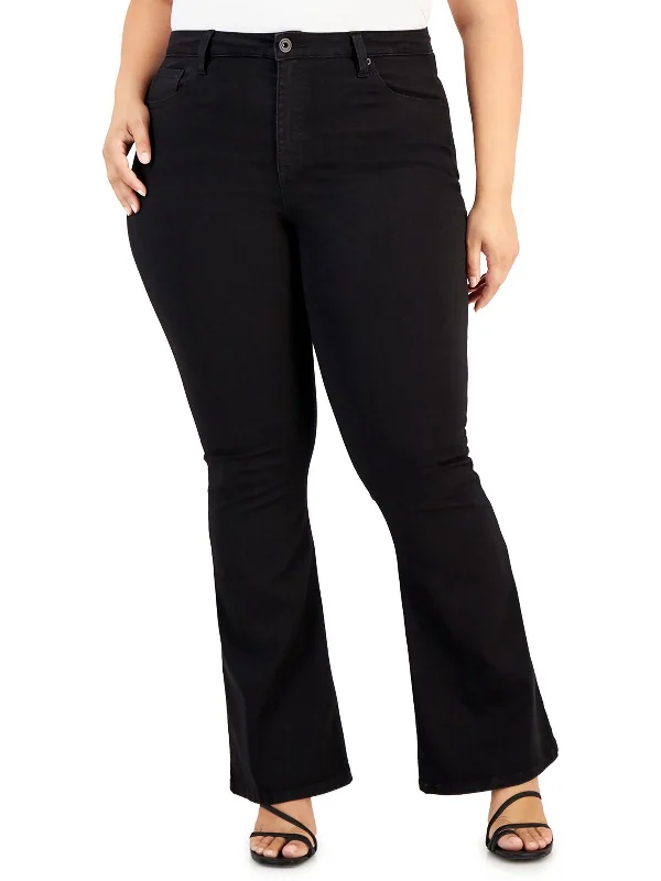 Crazy Deals Plus Womens High Rise Knit Flare Jeans