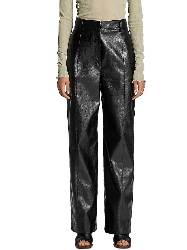 Season Finale Sale Womens Faux Leather High Rise Straight Leg Pants