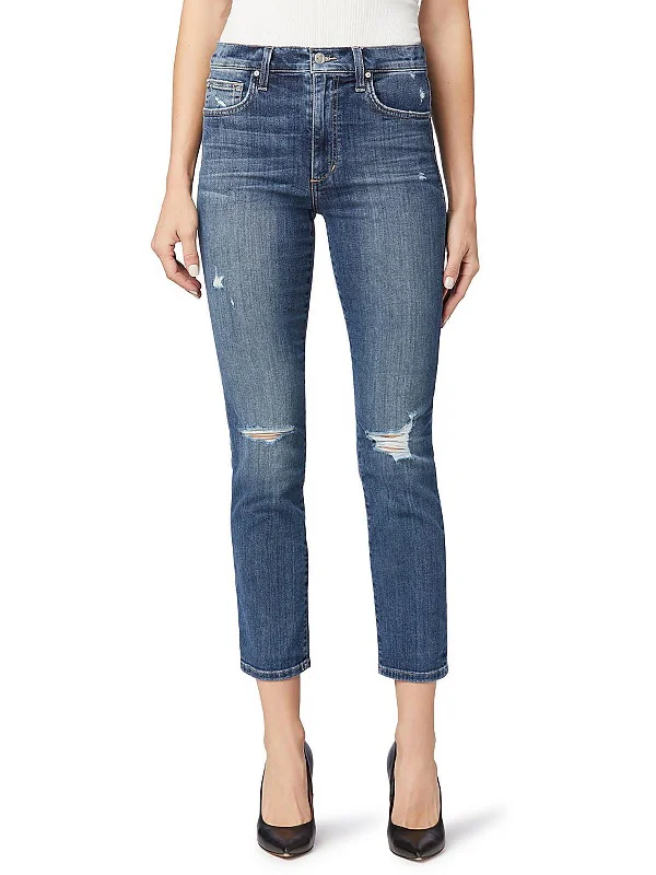 Super Deal Womens High-Rise Ankle Straight Leg Jeans
