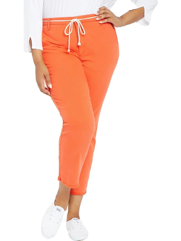 New Deal Plus Womens High Rise Frayed Hem Ankle Pants