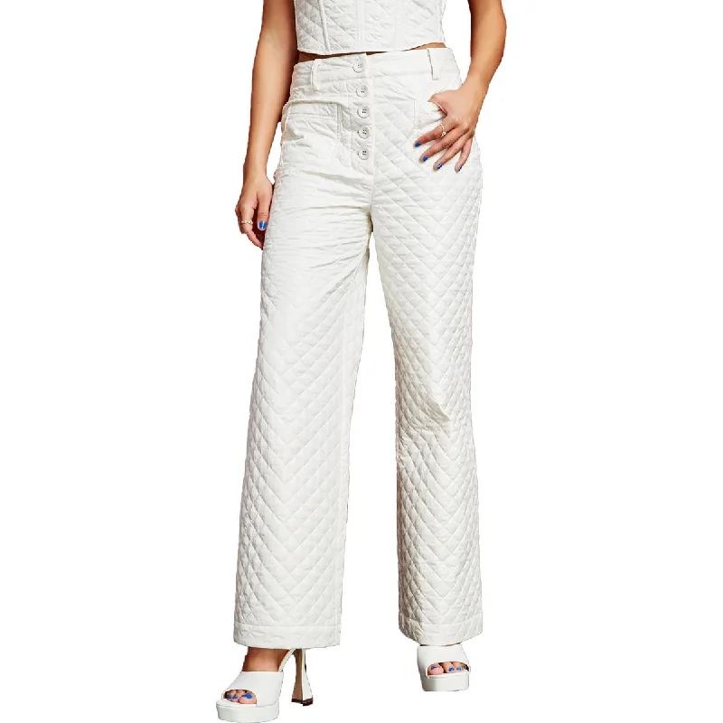 Seasonal Sale Womens Quilted Button Fly Wide Leg Pants