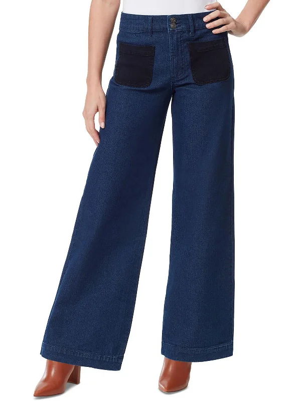 Markdown Madness Womens Dark Wash High Rise Wide Leg Jeans