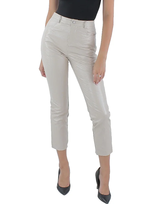 Final Markdown Womens Faux Leather Shimmer Straight Leg Pants