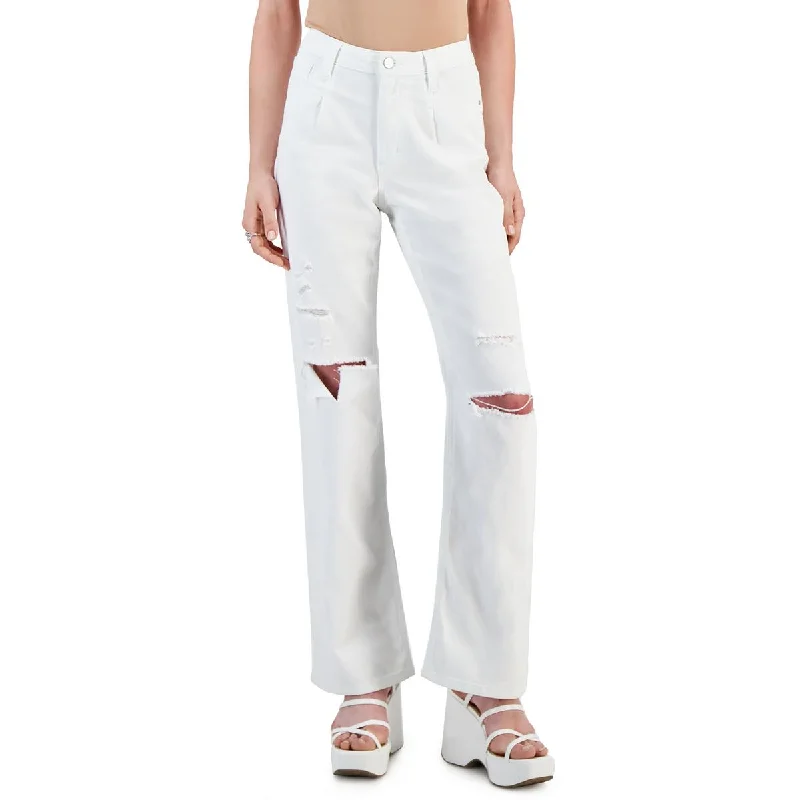 Fantastic Offers Juniors Womens High Rise Destroyed Flared Jeans