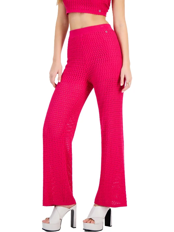 Weekend Savings Galore Womens Crochet Knit Wide Leg Pants