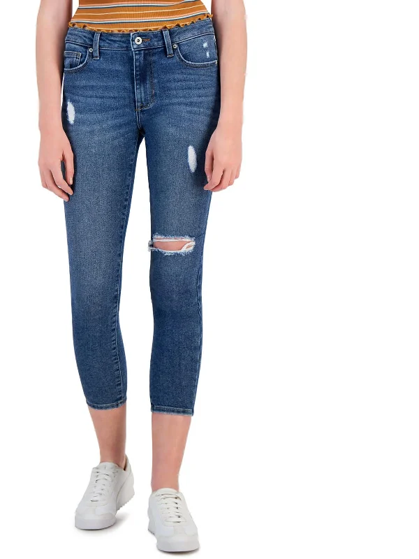 Quick Sale Juniors Womens Mid Rise Destroyed Ankle Jeans