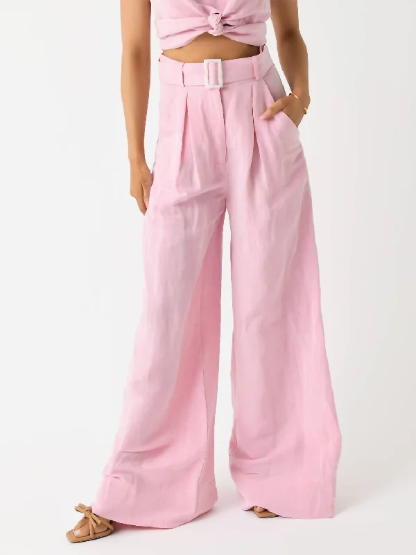 Low Prices Wide Leg Pleated Pant In Pink Viscose Linen