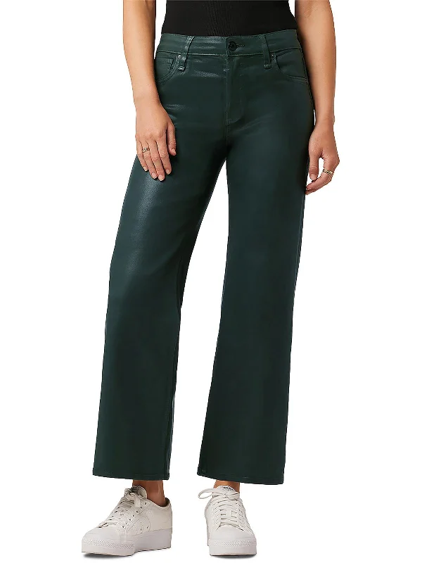 Super Bargain Womens Cropped Coated Wide Leg Jeans