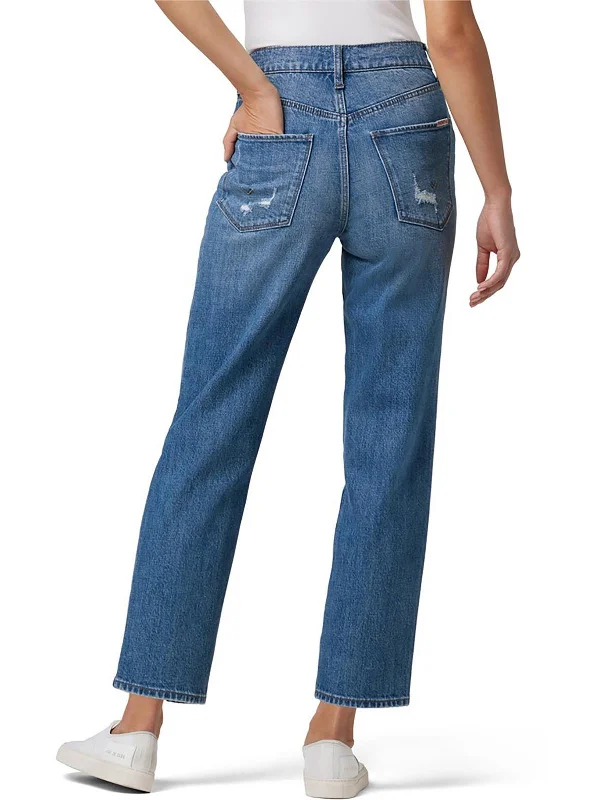 Take Action Kass Womens High Rise Distressed Straight Leg Jeans
