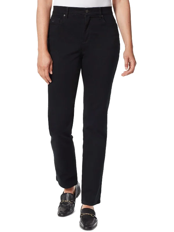 Epic Deals Petites Womens High Rise Solid Straight Leg Jeans