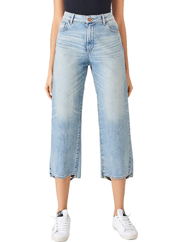 Weekend Deal Hepburn Womens Wide Leg Denim Cropped Jeans