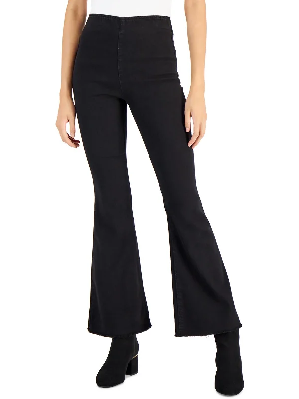 Get It Before It’s Gone Petites Womens Stretch High Rise Flare Jeans