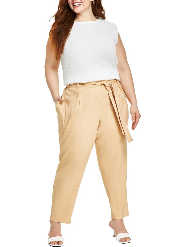 Sale Event Plus Womens Deep Pocket Linen Cropped Pants
