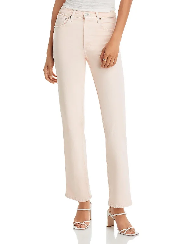 Quick Deals Womens High Rise Solid Straight Leg Jeans