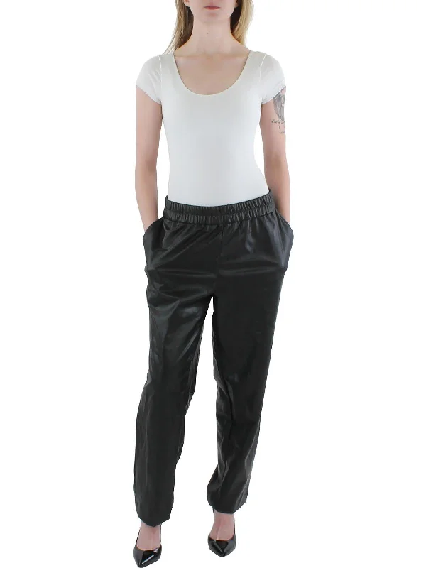 Don't Wait Womens Faux Leather Slim Ankle Pants