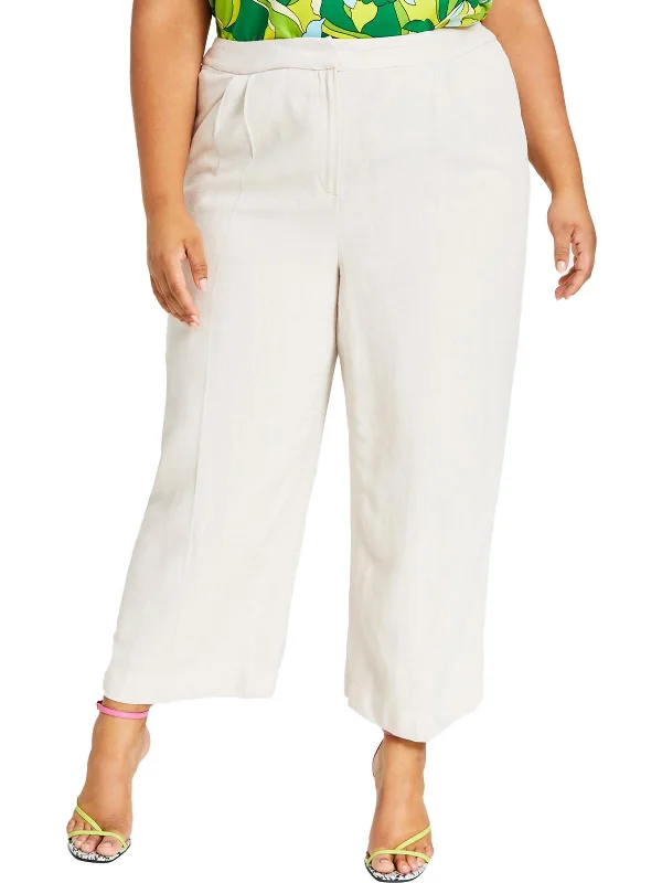 Weekend Steals Await Plus Womens Linen Blend Cropped Wide Leg Pants