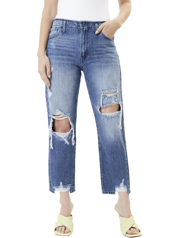 Deal Dash Womens Distressed Denim Straight Leg Jeans