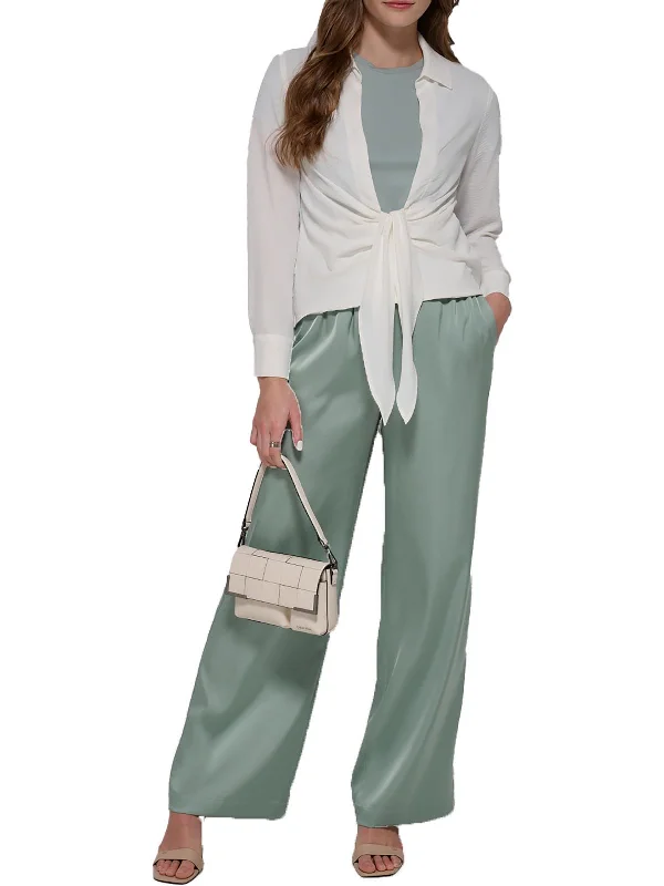 Customer Appreciation Sale Womens Satin High Rise Wide Leg Pants