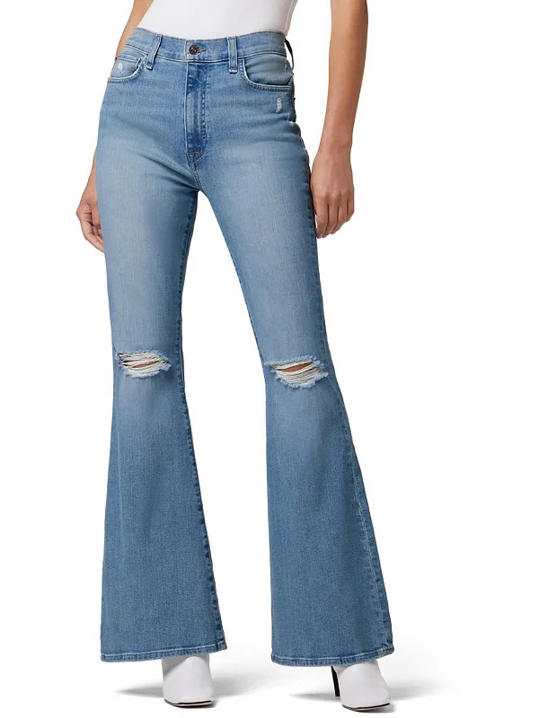 Price Break Heidi Womens High Rise Destroyed Flare Jeans