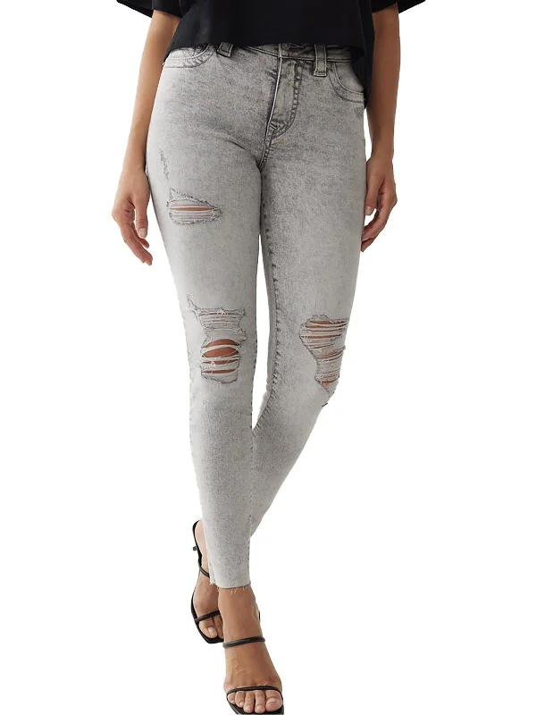 Weekend Savings Extravaganza Jennie Curvy Womens Mid-Rise Destroyed Skinny Jeans